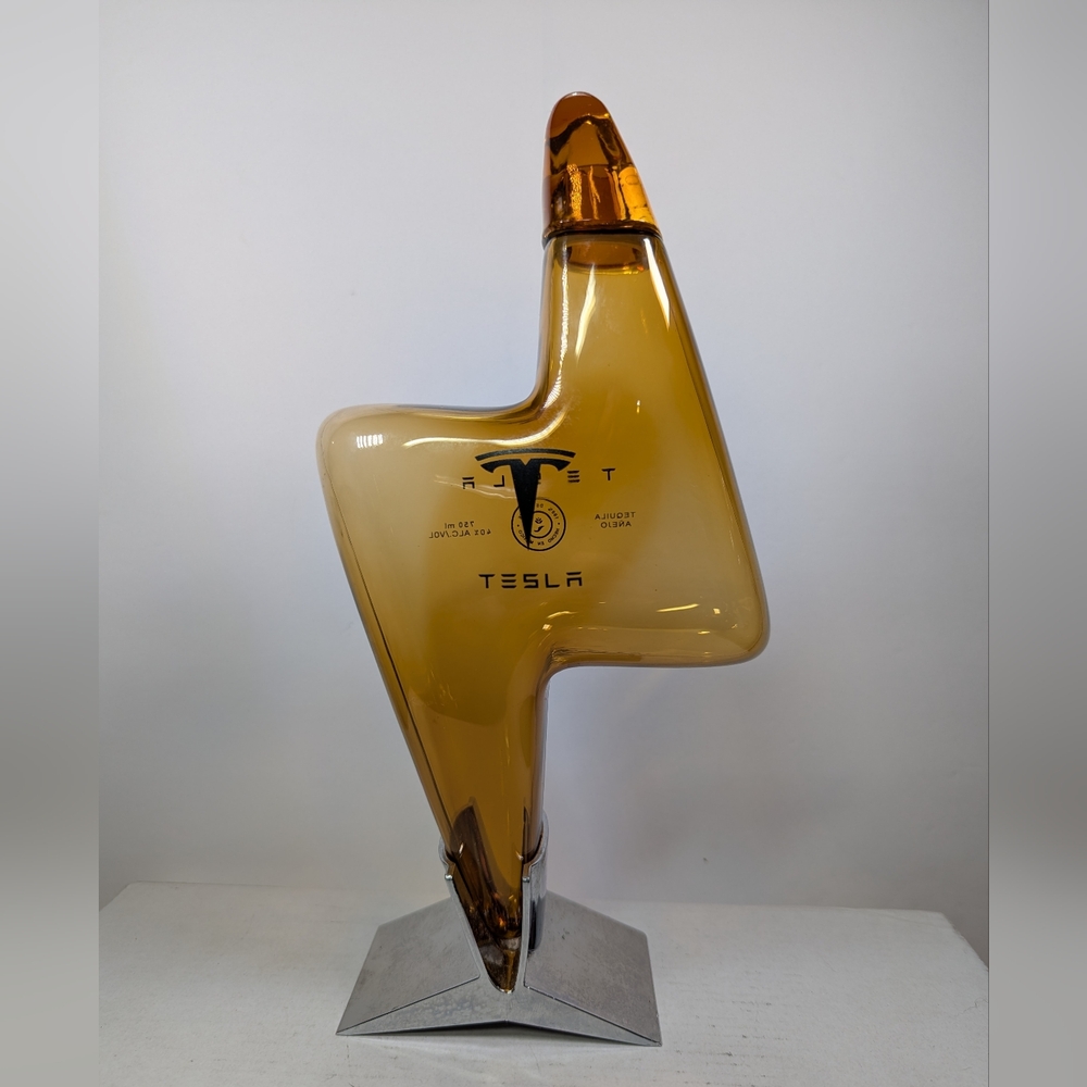 Rare Tesla Promotional Tequila Bottle With Stand